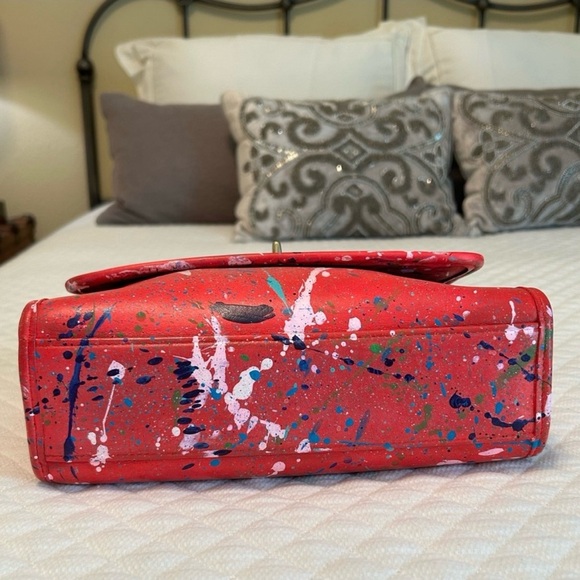 Vintage Coach Court Red Custom Paint Splatter Shoulder Bag Satchel Pollock-esque - Picture 6 of 13